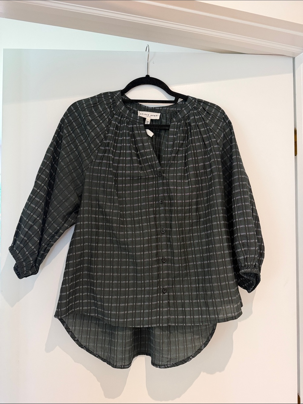 Apiece Apart Black Plaid Button-Down Blouse